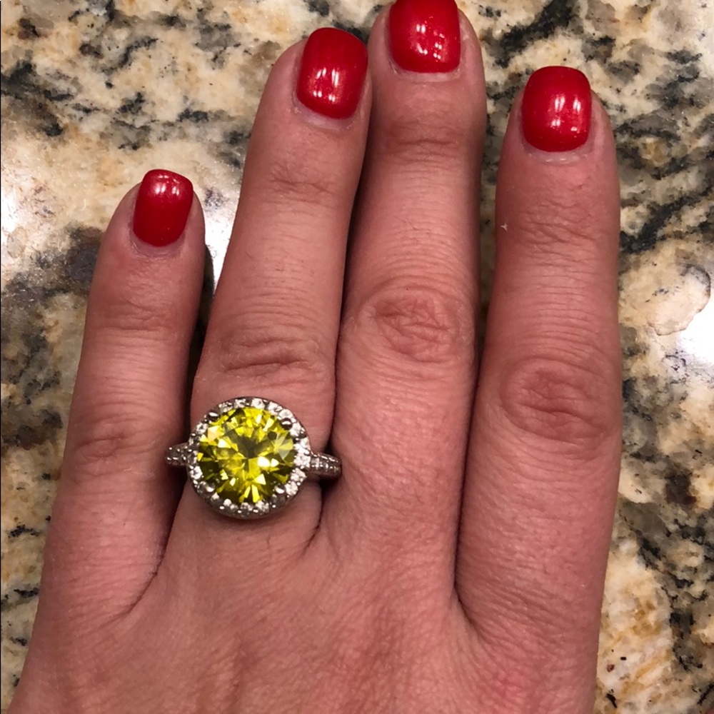 Lemon quartz/white topaz silver ring